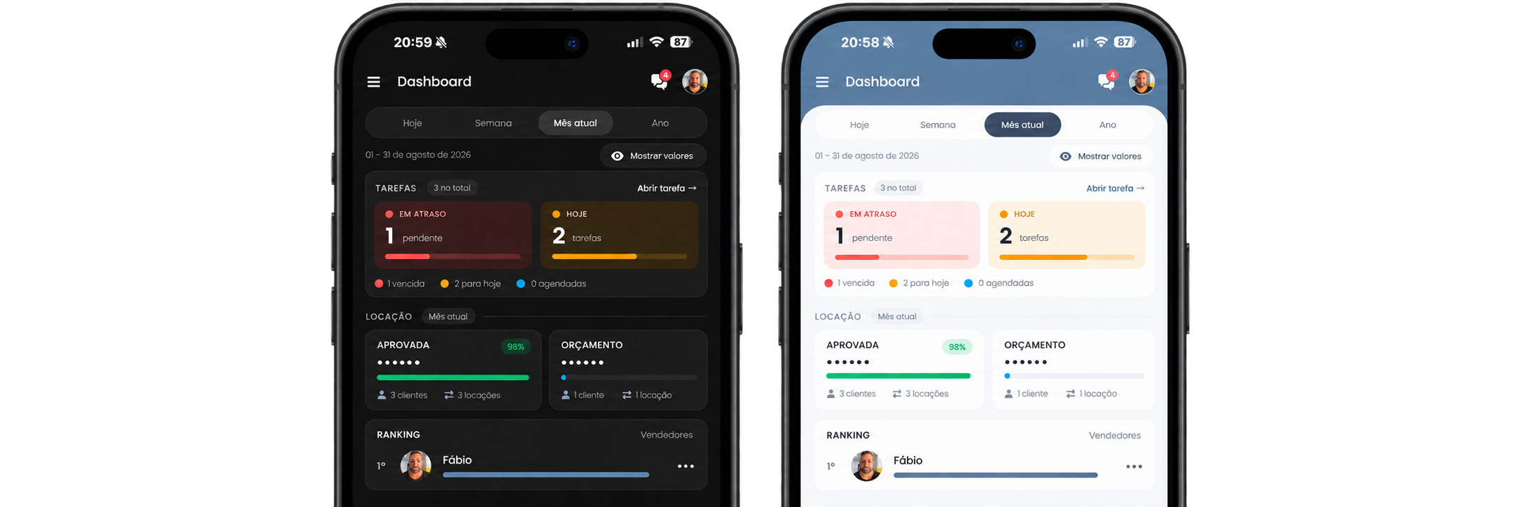 App Nixloc nos temas escuro e claro